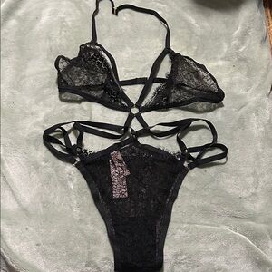 Victoria's Secret Black Lace Strappy Teddy.